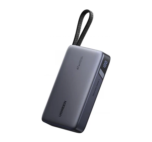Ugreen PB550 20000mAh Power Bank USB + USB-C, 67W, beépített kábel (szürke)