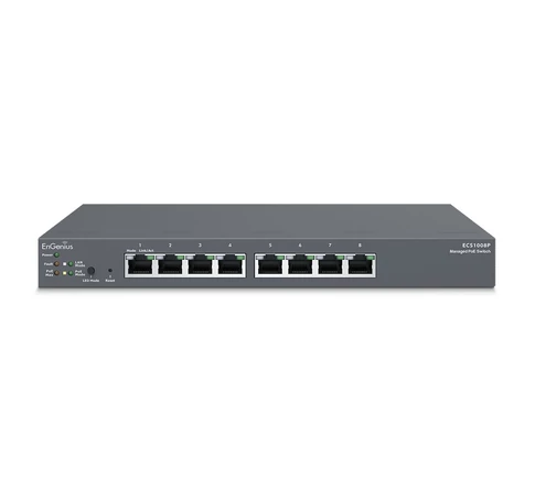 EnGenius ECS1008P hálózati kapcsoló Vezérelt L2 Gigabit Ethernet (10/100/1000) Ethernet-áramellátás (PoE) támogatása Fekete