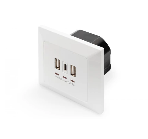 Digitus DA-70618 csatlakozóaljzat 2 x USB A + 1 x USB C Fehér