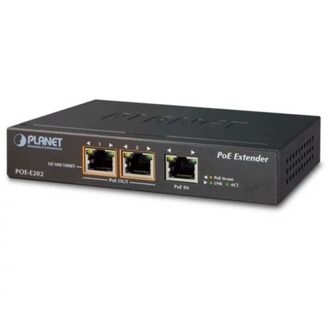 PLANET POE-E202 hálózati bővítő Hálózati adó- és vevőegység Fekete 10, 100, 1000 Mbit/s