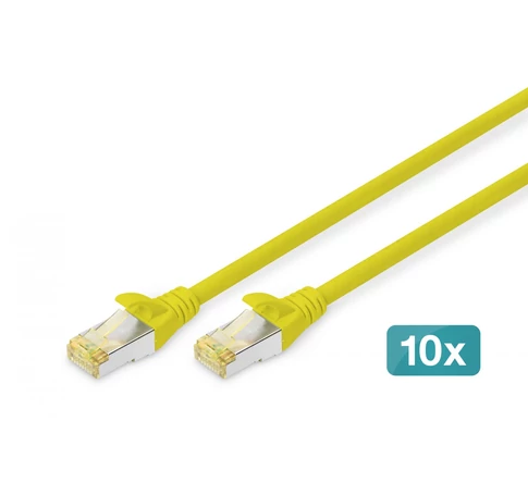 RJ45-RJ45 kábeltápkábel, kat.6A, S/FTP, AWG 26/7, LSOH, 2m, sárga, 10db
