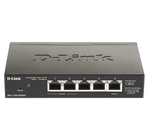 D-Link DGS-1100-05PDV2 hálózati kapcsoló Vezérelt Gigabit Ethernet (10/100/1000) Ethernet-áramellátás (PoE) támogatása Fekete
