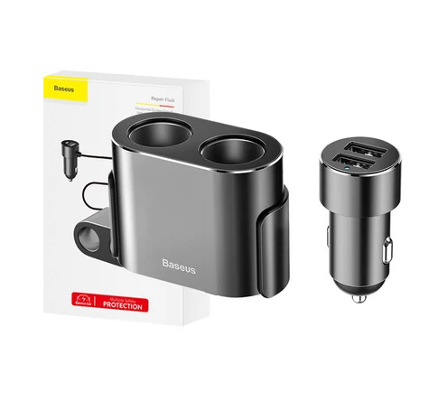 Baseus 2xUSB szivargyújtó elosztó, 3,1A, 100W (fekete)