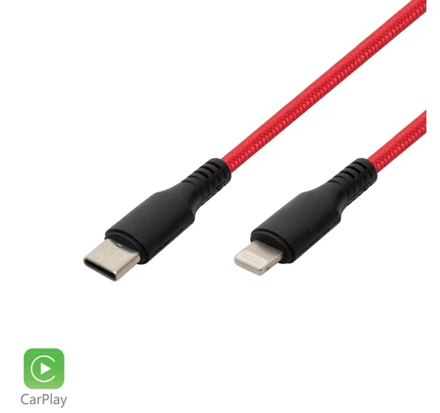 Home USBCL1 töltőkábel, USB-C / Lightning, 2.1A, 1m, szövött, piros
