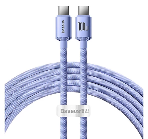 Baseus Crystal Shine USB-C USB-C kábel, 100W, 2m (lila)