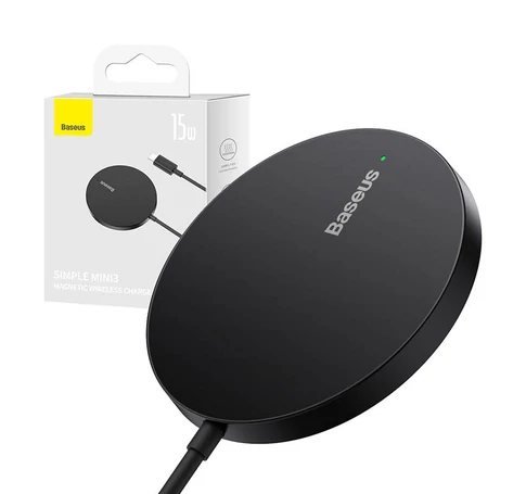Baseus Simple Mini3 Mágneses (MagSafe), vezeték nélküli töltő, 15W (fekete)
