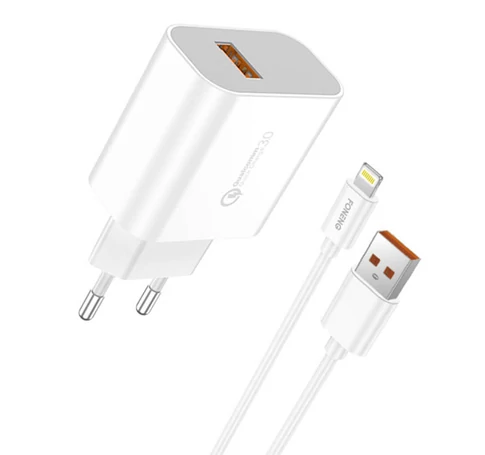 Fast charger Foneng 1x USB QC3.0 EU46 18W + USB Lightning cable