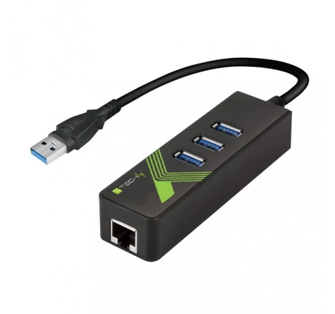 Techly IDATA USB-ETGIGA-3U2 USB 3.0 RJ45 Gigabit Hálózati Kártya/Adapter, 3x USB 3.2 Hub
