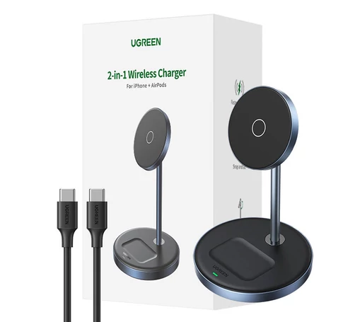 UGREEN 90668 2 az 1-ben vezeték nélküli töltő (ezüst és kék)