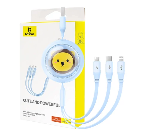 Baseus 3-1 töltőkábel USB - USB-C, USB-M, Lightning, 3,5A, 1,1m (kék)