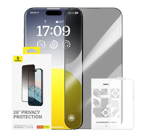 Baseus Diamond privacy edzett üvegfólia iPhone 15 Pro