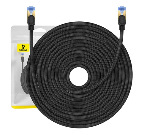 Baseus fonott hálózati kábel Cat.7, Ethernet RJ45, 10Gbps, 25m (fekete)