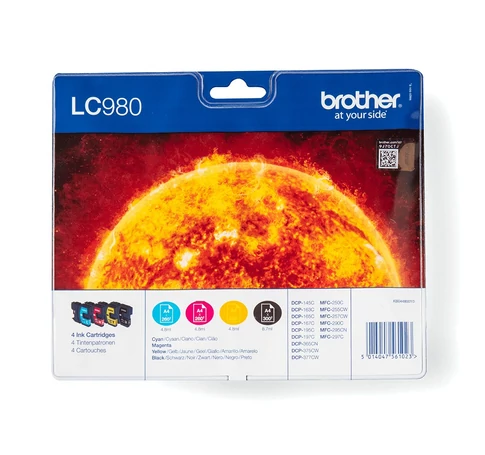 Brother LC980VALBP tintapatron 4 db Eredeti Fekete, Cián, Magenta, Sárga