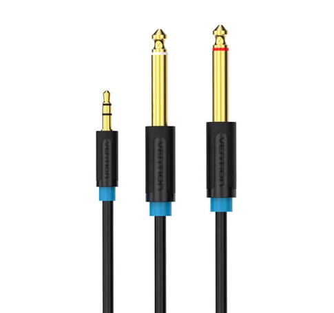 Audiokábel TRS 3.5mm 2x 6.35mm Vention BACBJ 5m fekete