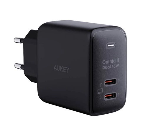 Aukey PA-B4T, 2xUSB-C, 45W-os hálózati töltő (fekete)