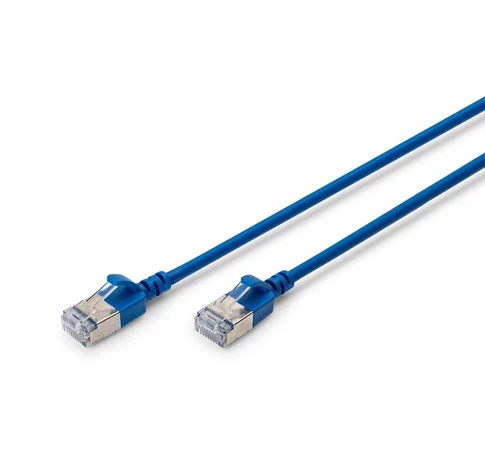 Slim RJ45-RJ45 patch kábel, Cat. 6A, F/FTP, AWG 32/7, LSOH, 5 m, kék