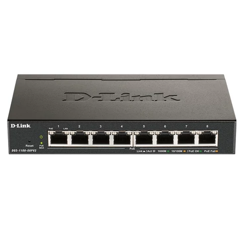 D-Link DGS-1100-08PV2 hálózati kapcsoló Vezérelt L2/L3 Gigabit Ethernet (10/100/1000) Ethernet-áramellátás (PoE) támogatása Fekete