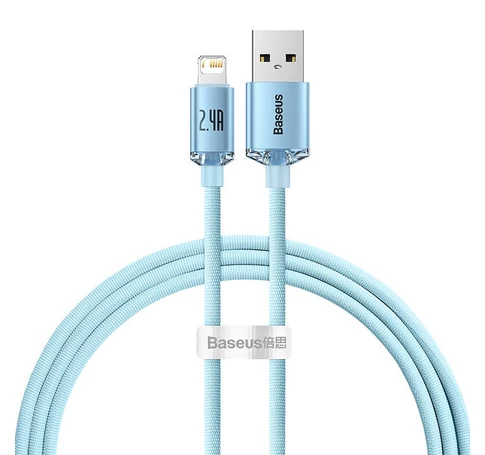 USB és iP kábel Baseus Crystal Shine, 2.4A, 1.2m (kék)