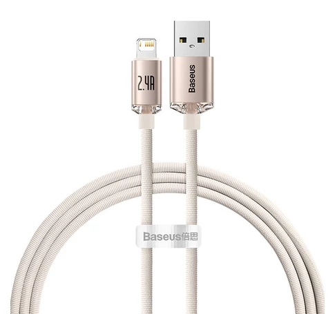 USB és iP kábel Baseus Crystal Shine, 2.4A, 1.2m (rózsaszín)