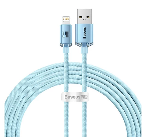 USB és iP kábel Baseus Crystal Shine, 2.4A, 2m (kék)