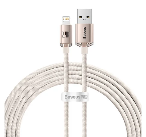 USB és iP kábel Baseus Crystal Shine, 2.4A, 2m (rózsaszín)