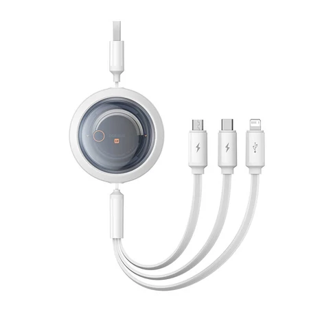 Gyors töltőkábel 3in1 Baseus Free2Draw, USB micro USB+USB-C+Lightning, 3.5A, 1.1m (fehér)