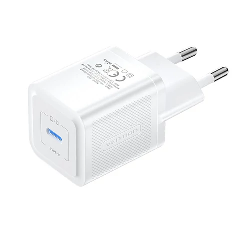 Fali töltő, Vention, FEPW0-EU, USB-C, 20W, GaN (fehér)