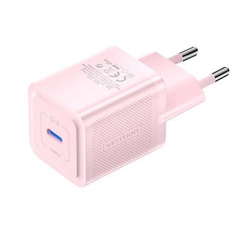 Fali töltő, Vention, FEPP0-EU, USB-C, 20W, GaN (rózsaszín)