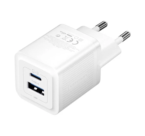 Wall charger, Vention, FEQW0-EU,  USB-C + USB- A,  30W/30W , GaN (white)