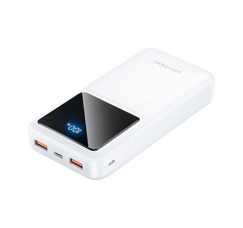 Powerbank, Vention, FHLW0, 20000mAh, Micro-USB, USB-C, 2xUSB-A, 22.5W (fehér)