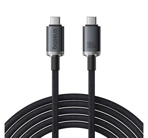 Gyorstöltő kábel Baseus Crystal Shine USB-C USB-C 100W, 1,5m, 20Gb (fekete)