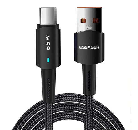 USB to USB-C cable, Essager, EXCT-CGA01, 66W, 2m (black)
