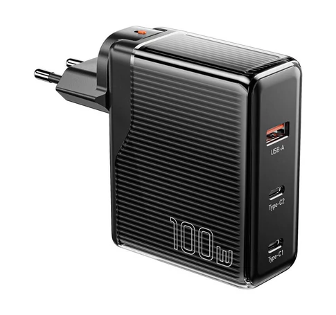 Wall charger, Essager, ECT2CA-ZXB01-Z, GaN, USB-A, USB-C 100W (black)