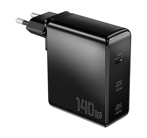Wall charger, Essager, ECT2CA-MQB01-Z, 2xUSB-C, USB-A, 140W (black)
