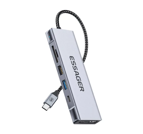 Essager EHB08-QK0G-Z dokkolóállomás, HDMI, 2xUSB-A, SD kártya, TF kártya (szürke)