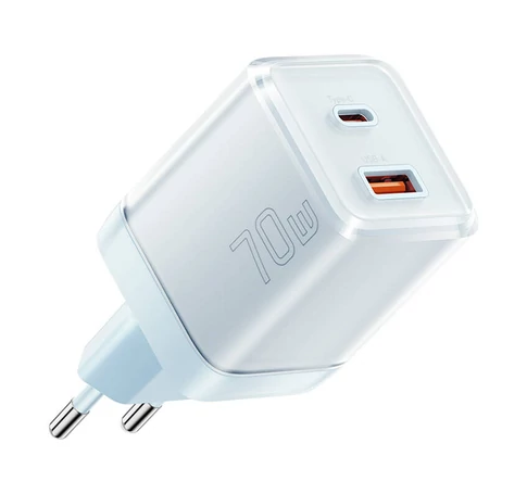 Wall charger Yueqi 70W GaN USB-C + USB-A (blue)