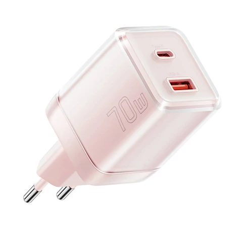 Wall charger Yueqi 70W GaN USB-C + USB-A (pink)