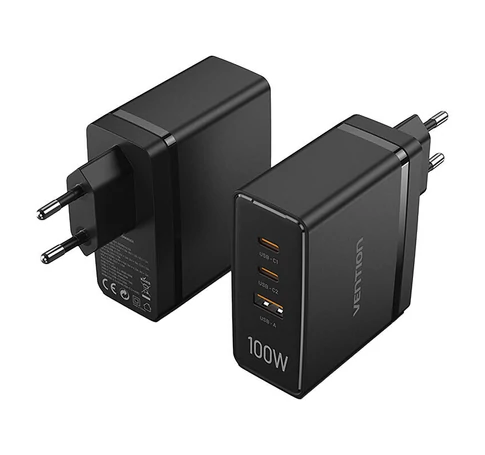Vention FEGB0-EU 2xUSB-C 1xUSB-A 100W/100W/30W GaN hálózati töltő (fekete)
