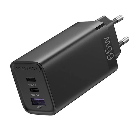 Vention FEDB0-EU 2xUSB-C 1xUSB-A 65W/30W/30W GaN hálózati töltő (fekete)