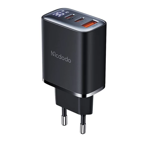 Mcdodo CH-2180 2xUSB-C + USB-A, 30W mains charger with display (black)