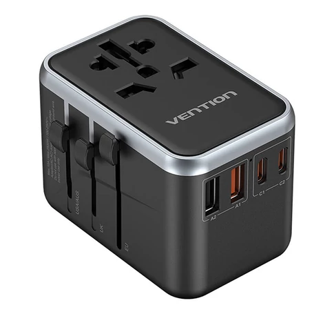 Vention FJFB0 GaN 2xUSB-C 2xUSB-A univerzális utazási adapter 65W (fekete)
