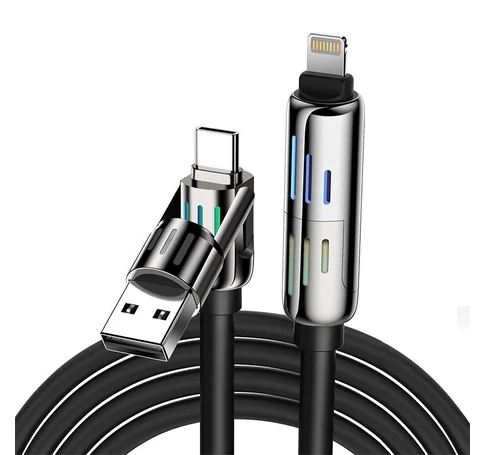 BlitzWolf BW-HDC6 4 az 1-ben USB-C/USB-A - USB-C/Lightning kábel, 1,2m, 240W, RGB (fekete)