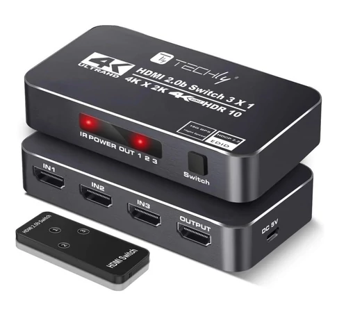 Techly IDATA HDMI2-4K3160B HDMI 2.0b 3x1 4K60Hz kapcsoló távirányítóval