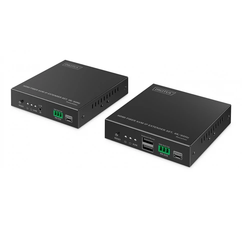 Optikai szálas HDMI hosszabbító 4K/60Hz KVM USB 1.1 IP 1G-en akár 40km/300m, max. 253 vevő, HDMI Loop-Out, Audio - készlet
