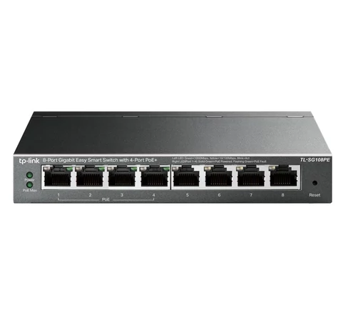 TP-Link TL-SG108PE Vezérelt L2 Gigabit Ethernet (10/100/1000) Ethernet-áramellátás (PoE) támogatása Fekete