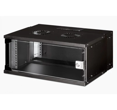 19" 4U falra szerelhető hálózati szekrény, SOHO PRO 240 x 540 x 400 mm, üvegajtó, fekete, szétszerelve, 60 kg