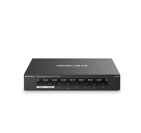 Mercusys MS108GP hálózati kapcsoló Vezérelt Gigabit Ethernet (10/100/1000) Ethernet-áramellátás (PoE) támogatása Fekete