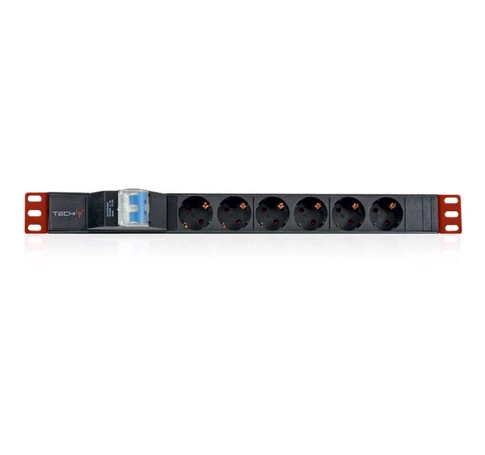 Techly I-CASE STRIP-61UD 19' 1U X6 Elosztó - Schuko aljzatok