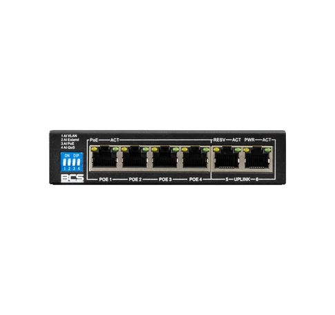 BCS BCS-B-SP04G02G 4-Portos PoE Switch 1Gbps exPoE Technológiával és 60W Teljesítménnyel