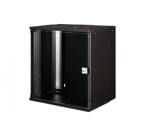 19" 12U falra szerelhető hálózati szekrény, SOHO PRO 595 x 540 x 400 mm, üvegajtó, fekete, szétszerelt, 60 kg